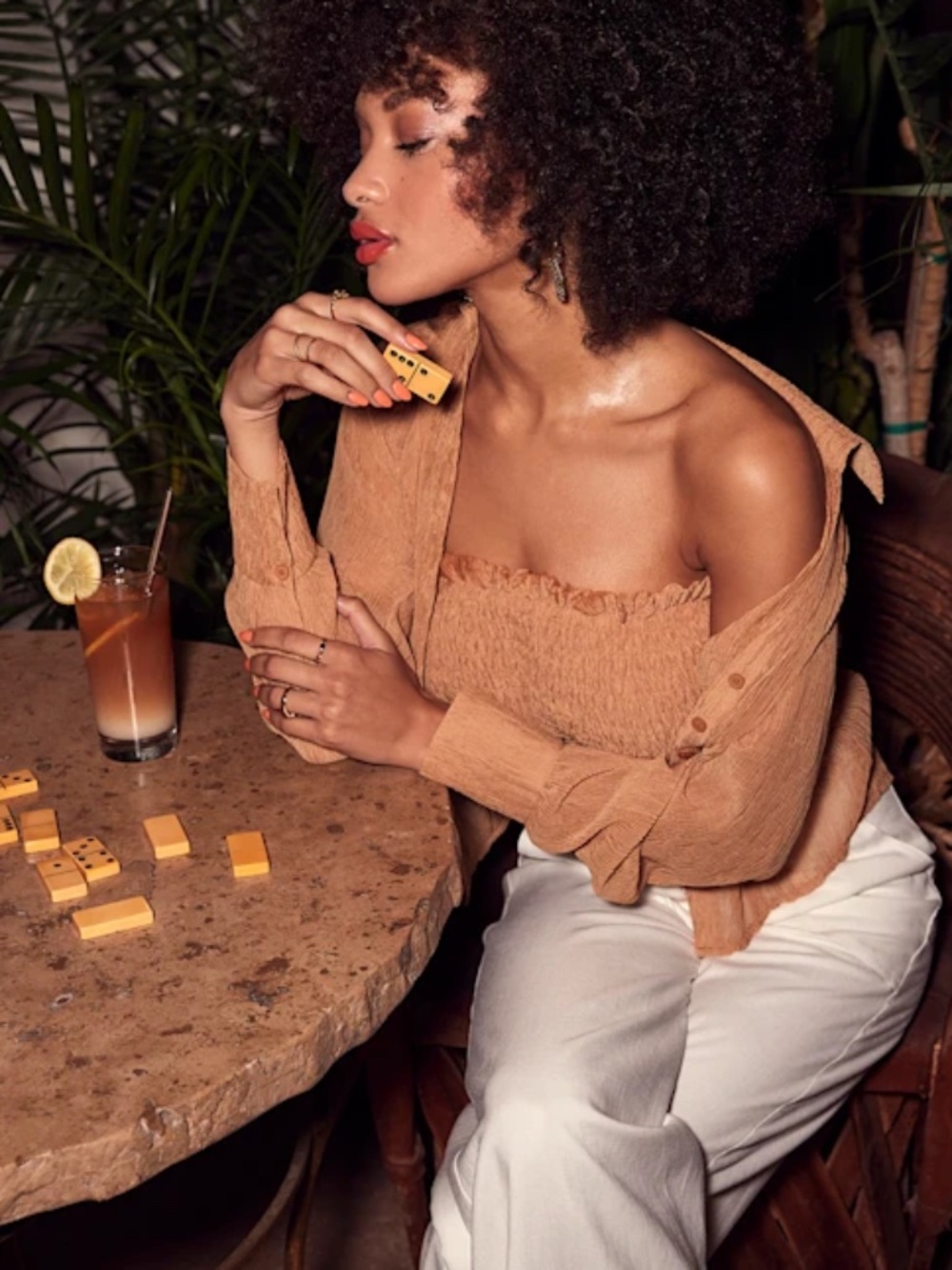 Lulus - Afternoon Hours Orange Button-Up Tube Top Set